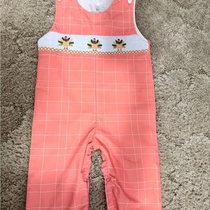 Coral Plaid Baby Romper